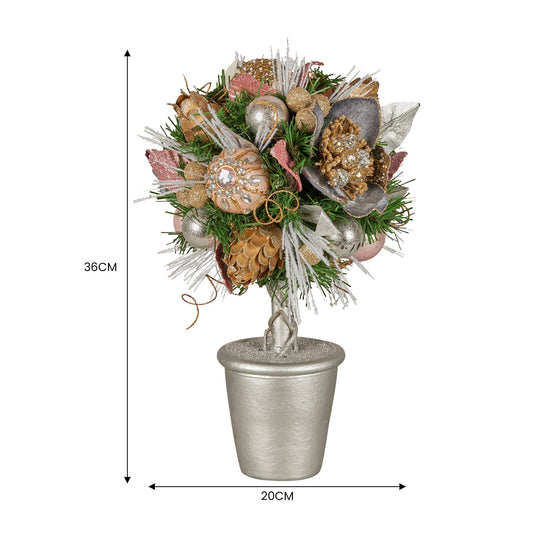 Christabelle 36cm Christmas Tabletop Topiary Tree Jewelled Baubles, Berries, Flowers and Pine Cones Festive Decoration