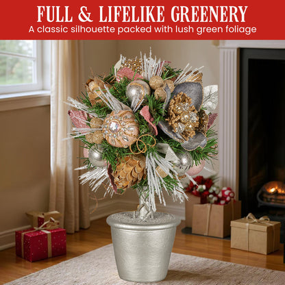 Christabelle 36cm Christmas Tabletop Topiary Tree Jewelled Baubles, Berries, Flowers and Pine Cones Festive Decoration