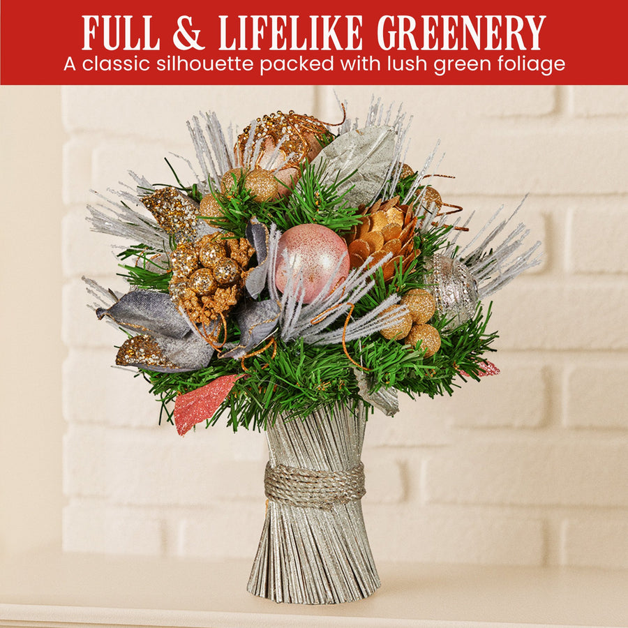 Christabelle 33cm Christmas Bouquet Pre Decorated Holiday Floral Arrangement w/Jewelled Baubles, Berries, Flowers & Pine - SuperSaverAU - view 1