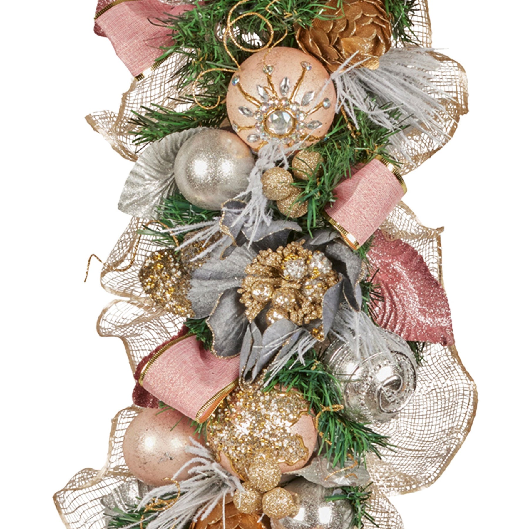 Christabelle Premium 100cm Christmas Garland Jewelled Baubles & Berries Tree Decoration Ornament Pink Silver Gold - SuperSaverAU - view 2