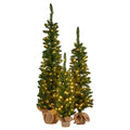 Christabelle Set of 3 Pre-Lit Christmas Trees Green Pine w/LED Lights, Hessian Base & Individual Plugs Varying Heights - SuperSaverAU - view 1