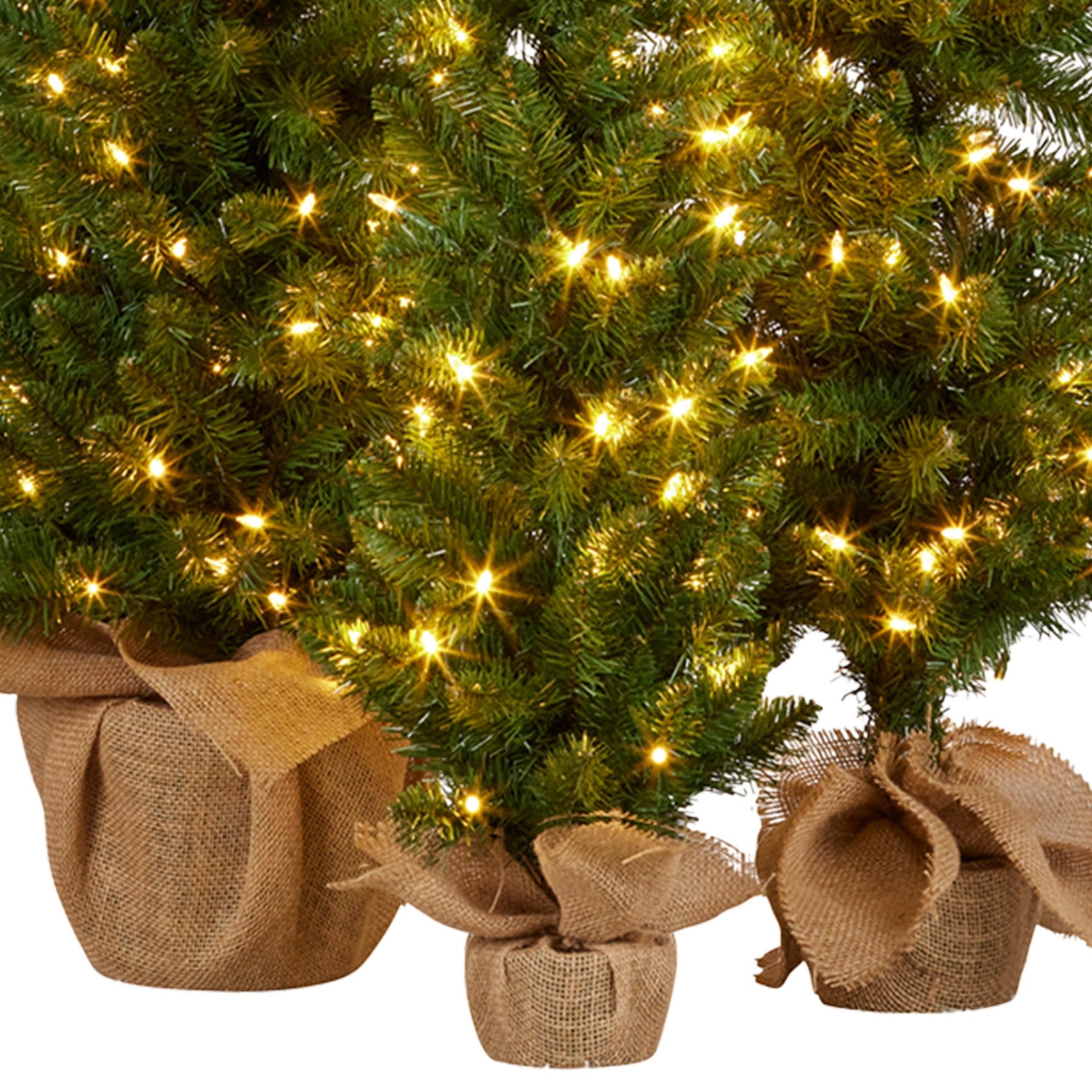 Christabelle Set of 3 Pre-Lit Christmas Trees Green Pine w/LED Lights, Hessian Base & Individual Plugs Varying Heights - SuperSaverAU - view 4