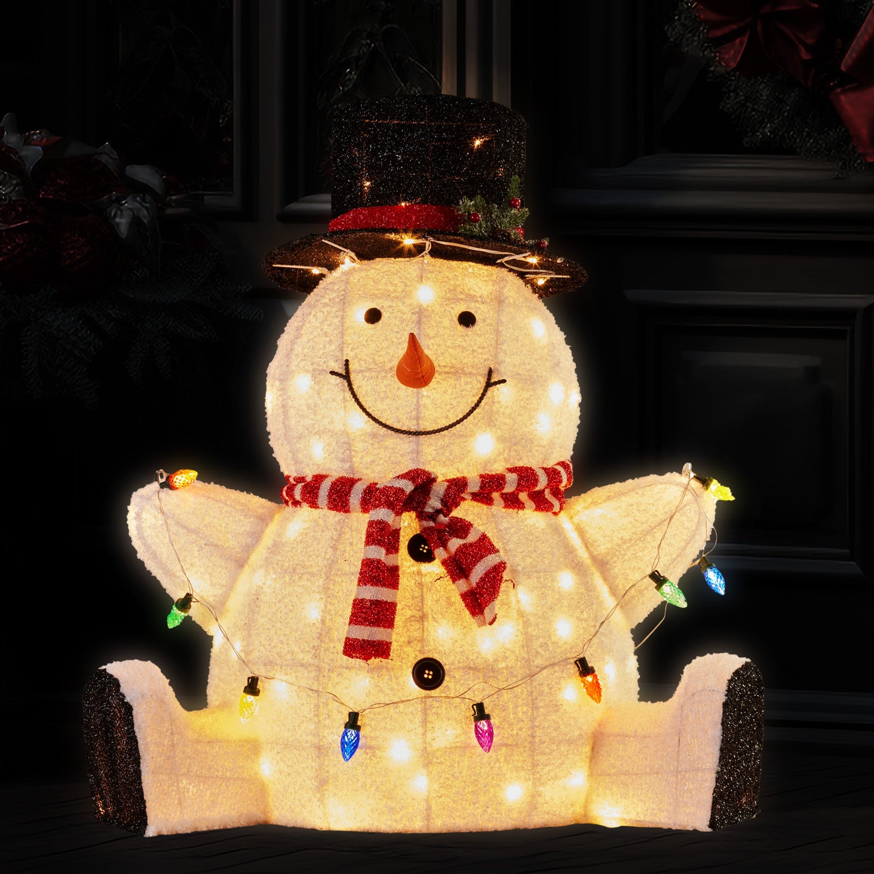 Christabelle 82cm Sitting Snowman Christmas Display with Lights - SuperSaverAU - view 3