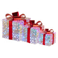 Christabelle Set of 3 Christmas Gift Boxes With Lights - Clear Shimmer With Red Bows - SuperSaverAU - view 1