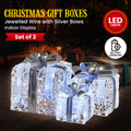 Christabelle Swishmas Set Of 3 Christmas Gift Boxes With Lights With Jewelled Wire And Silver Bows - SuperSaverAU - view 1