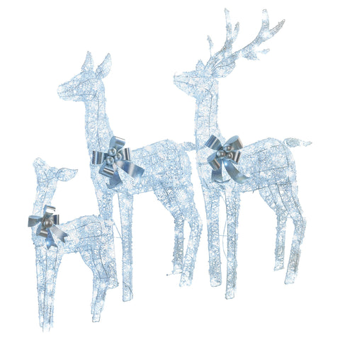 Christabelle Christmas Reindeer Display Set 3 Indoor & Outdoor Decorations Acrylic Beads Cool White LED Lights Silver - SuperSaverAU - view 1