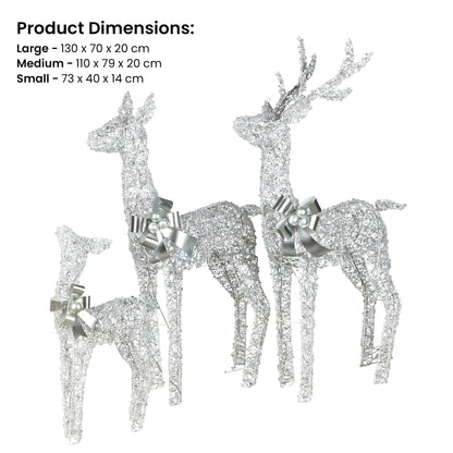 Christabelle Christmas Reindeer Display Set 3 Indoor & Outdoor Decorations Acrylic Beads Cool White LED Lights Silver