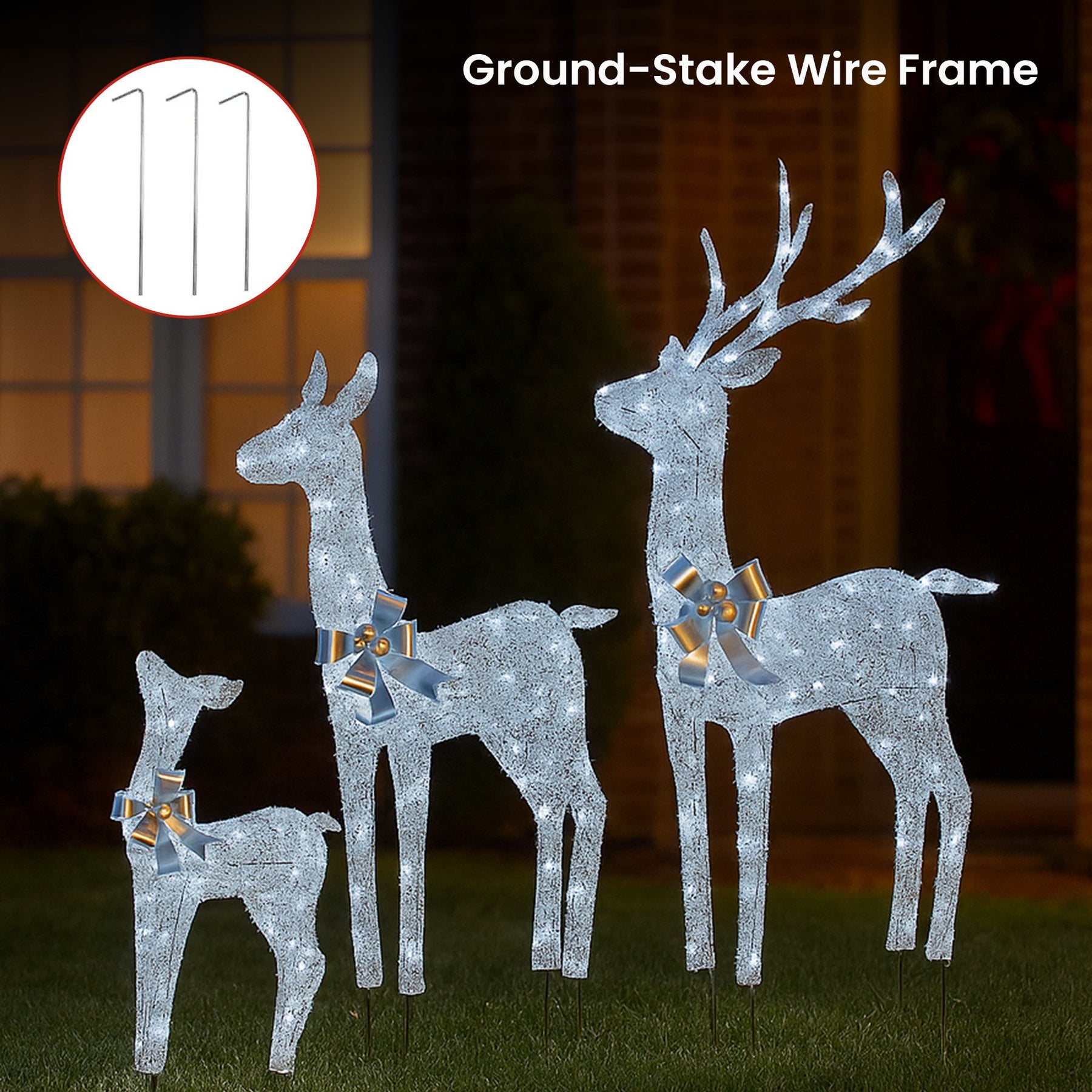 Christabelle Christmas Reindeer Display Set 3 Indoor & Outdoor Decorations Acrylic Beads Cool White LED Lights Silver - SuperSaverAU - view 5