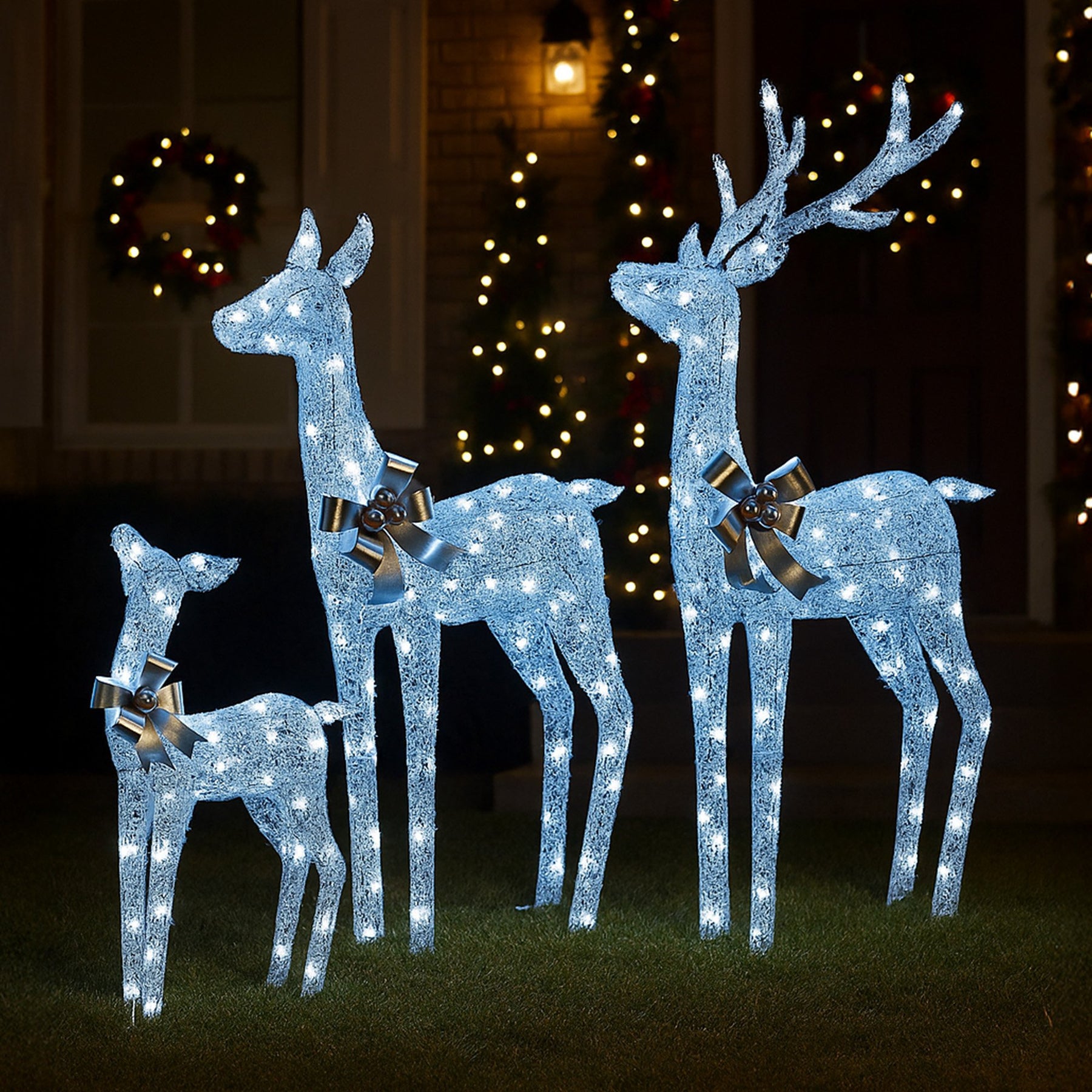 Christabelle Christmas Reindeer Display Set 3 Indoor & Outdoor Decorations Acrylic Beads Cool White LED Lights Silver - SuperSaverAU - view 7