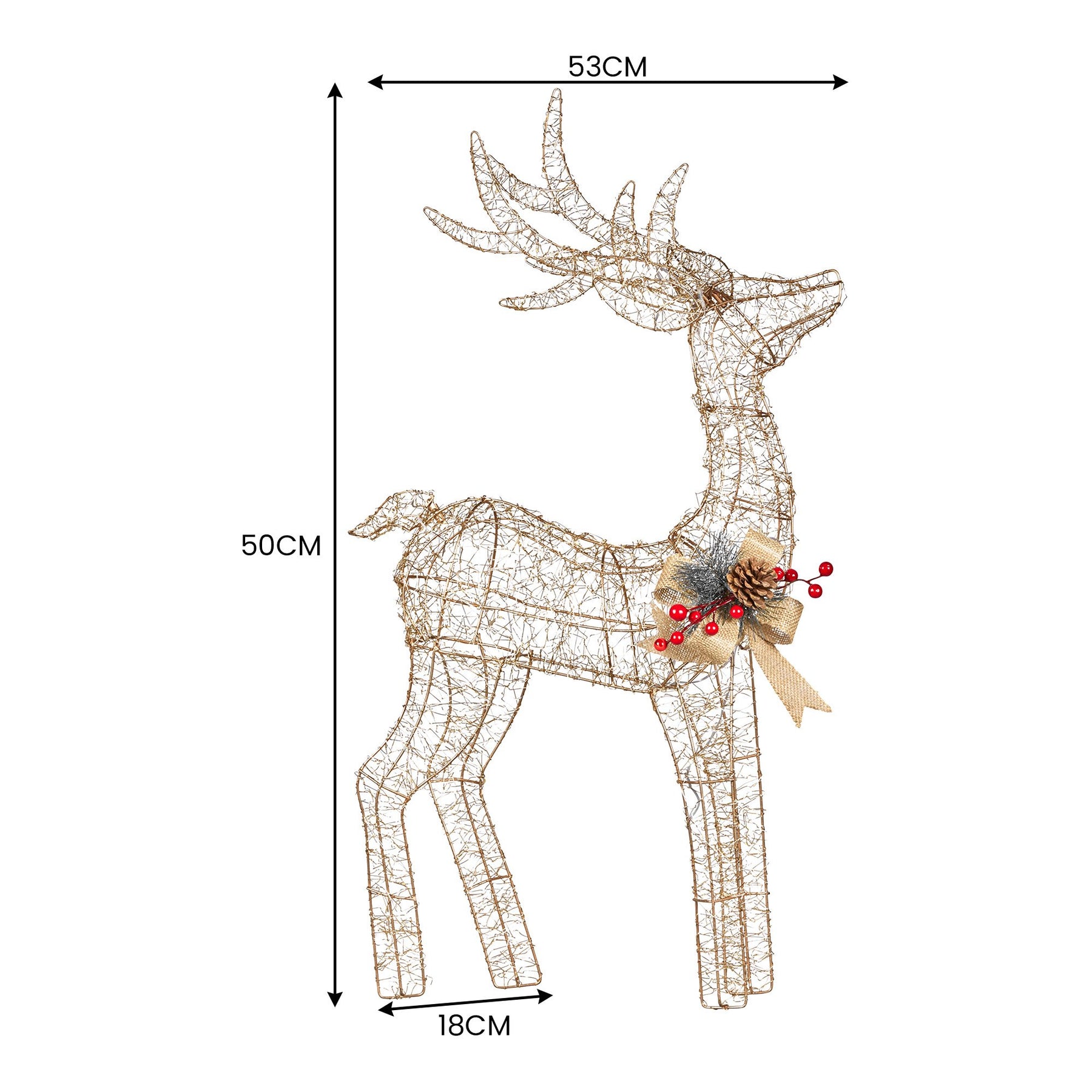 Christabelle Light Up Christmas Reindeer Display Indoor & Outdoor Decoration Warm White LED Lights Gold Bow Wire Frame - SuperSaverAU - view 3