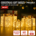 Christabelle Set of 3 Battery Operated Golden Christmas Gift Boxes w/Warm White LED Lights Indoor Decorative Holiday - SuperSaverAU - view 1
