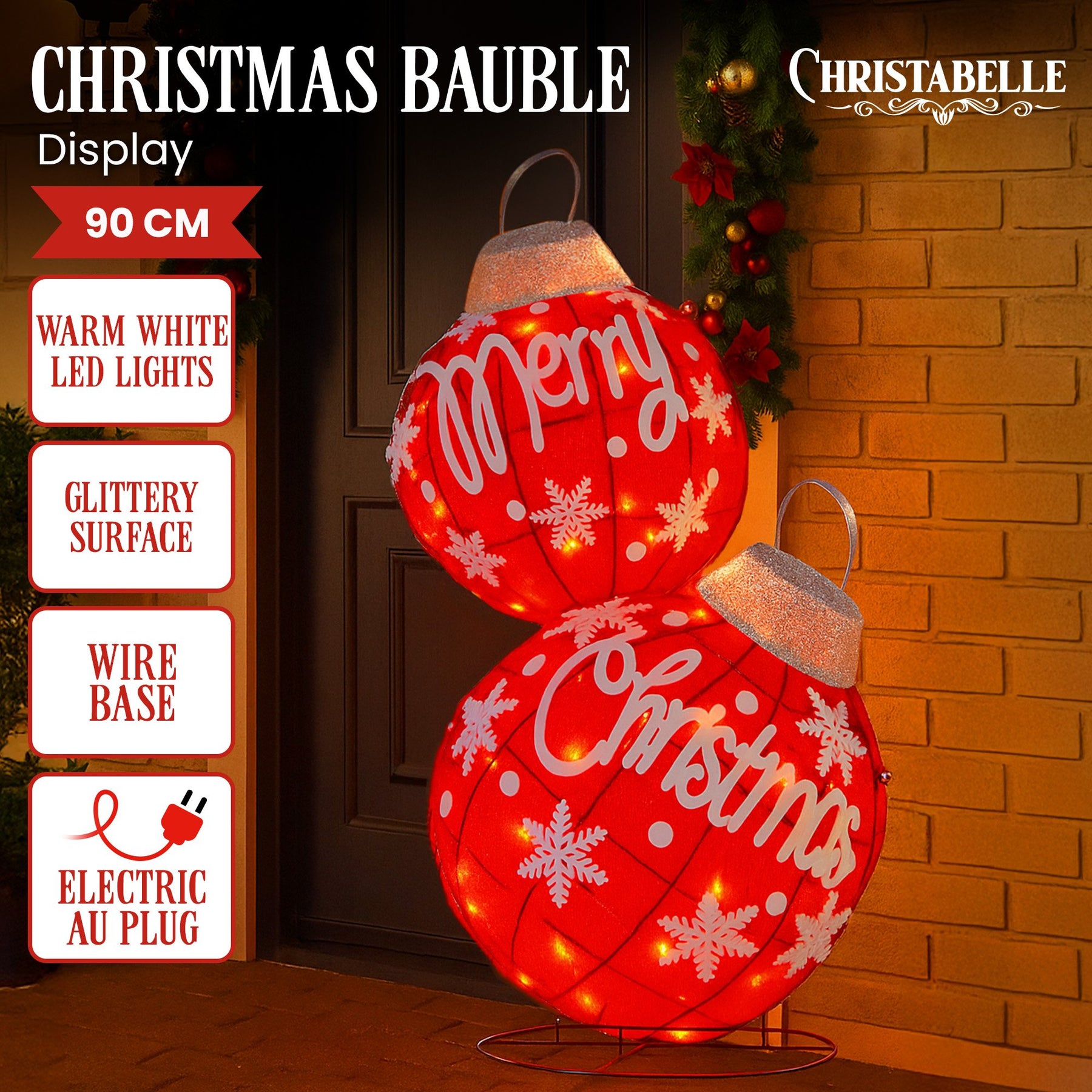 Christabelle Oversized Christmas Bauble Display Warm White Led Lights Glitter - SuperSaverAU - view 2