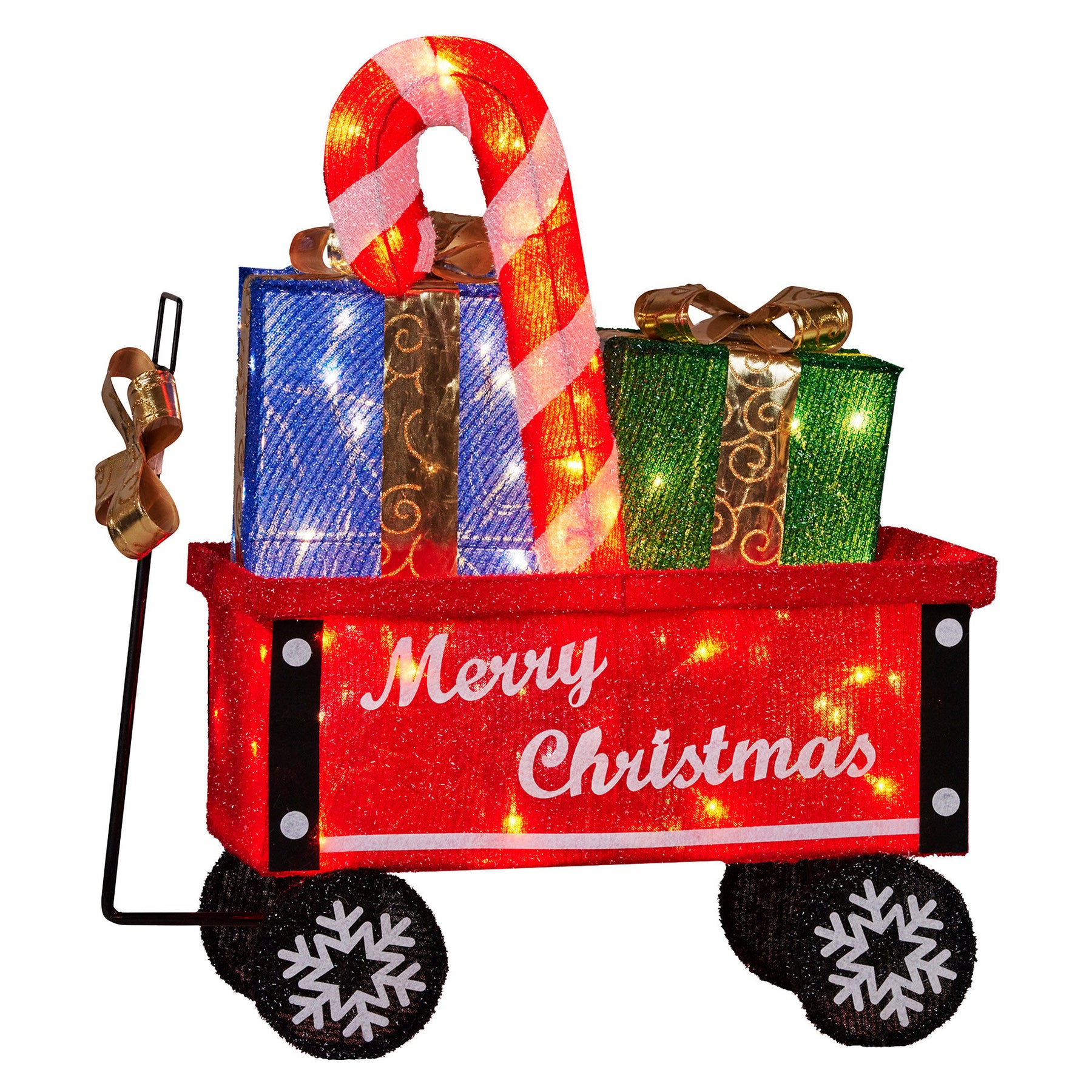 Christabelle Christmas Cart Display w/Candy Cane & Presents Warm White LED Lights Wire Frame Structure Indoor & Outdoor - SuperSaverAU - view 1