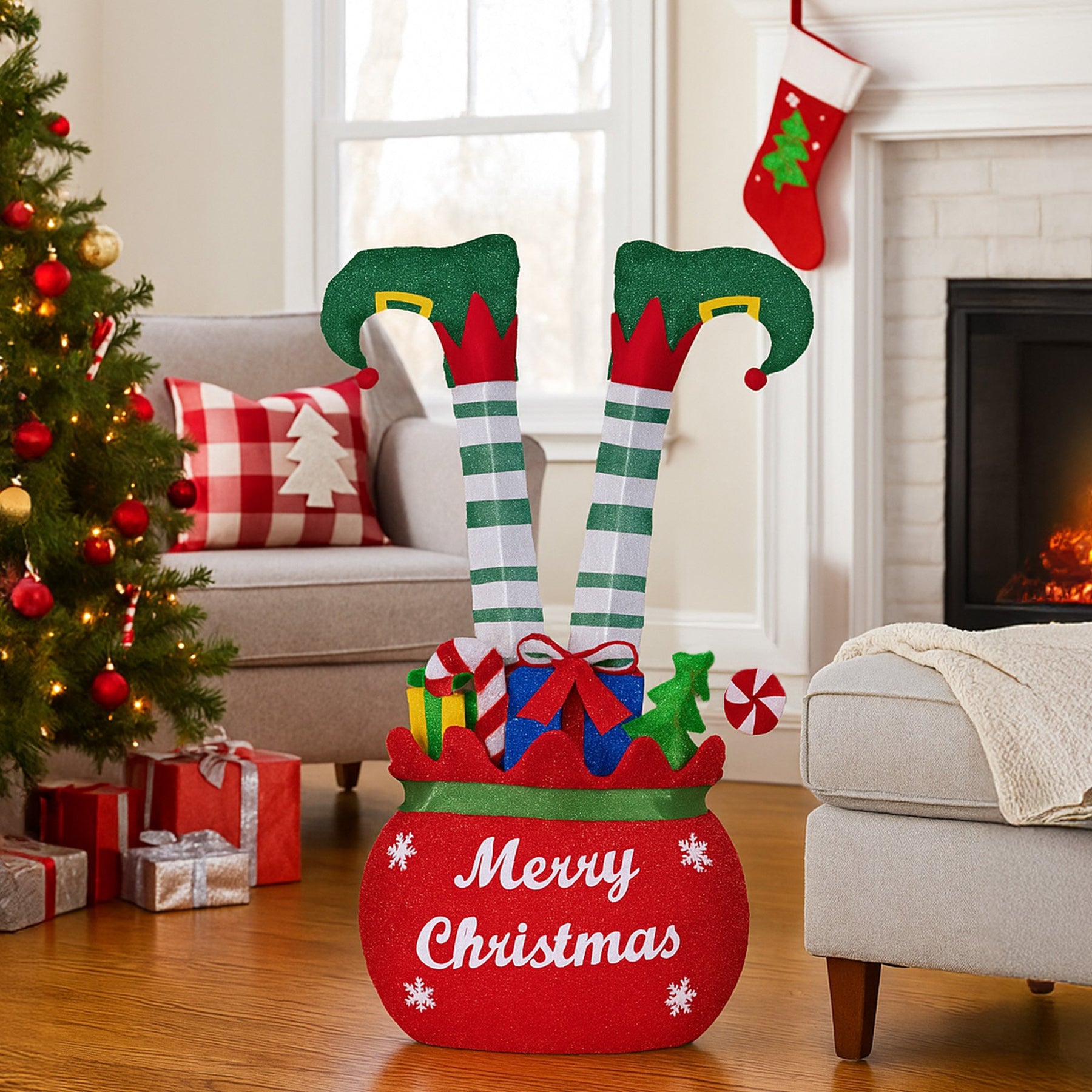 Christabelle Elf in Gift Sack Christmas Display Warm White LED Lights 86cm for Decoration w/Wire Frame Construction - SuperSaverAU - view 7