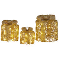 Christabelle Set of 3 Christmas Gift Box Display Gold with LED Lights and Bows Decoration Ornament Present - SuperSaverAU - view 1