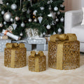 Christabelle Set of 3 Christmas Gift Box Display Gold with LED Lights and Bows Decoration Ornament Present - SuperSaverAU - view 5