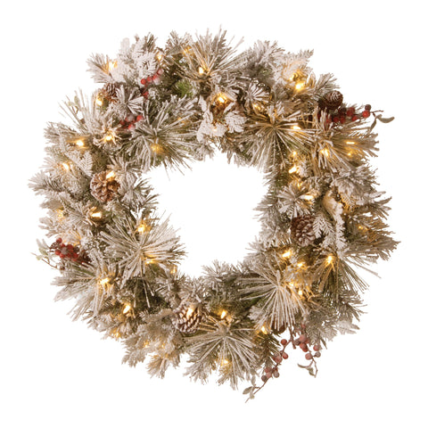 Christabelle 61cm Snowy Christmas Wreath with LED Lights, Battery-Operated - SuperSaverAU - view 1