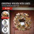Christabelle 61cm Snowy Christmas Wreath with LED Lights, Battery-Operated - SuperSaverAU - view 2