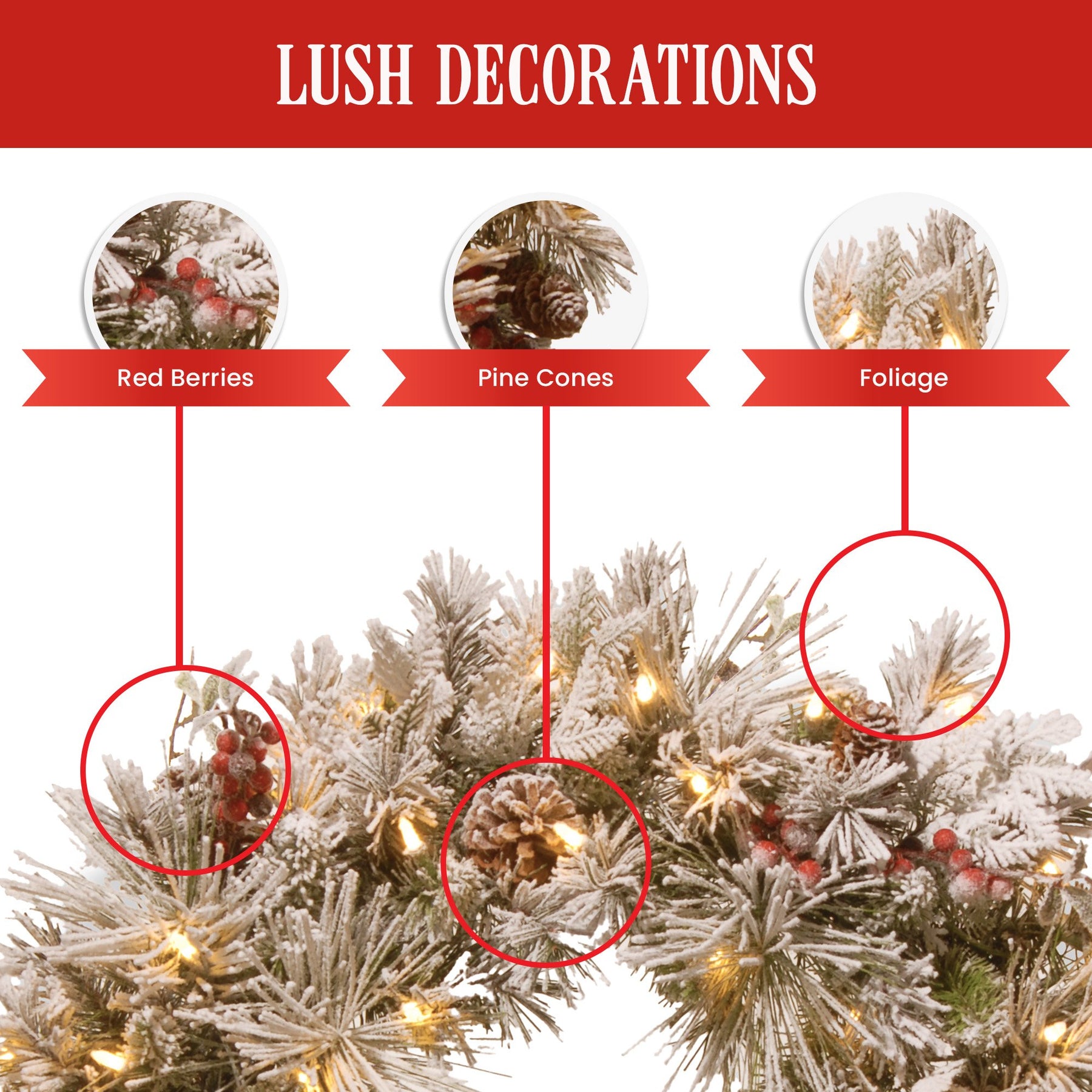 Christabelle 61cm Snowy Christmas Wreath with LED Lights, Battery-Operated - SuperSaverAU - view 5