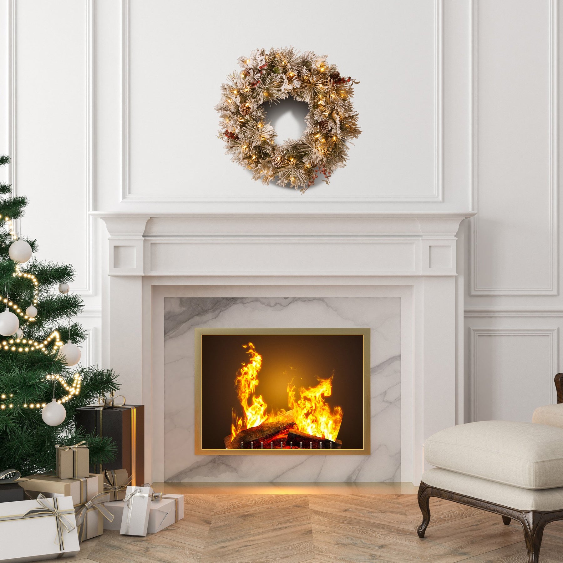 Christabelle 61cm Snowy Christmas Wreath with LED Lights, Battery-Operated - SuperSaverAU - view 6