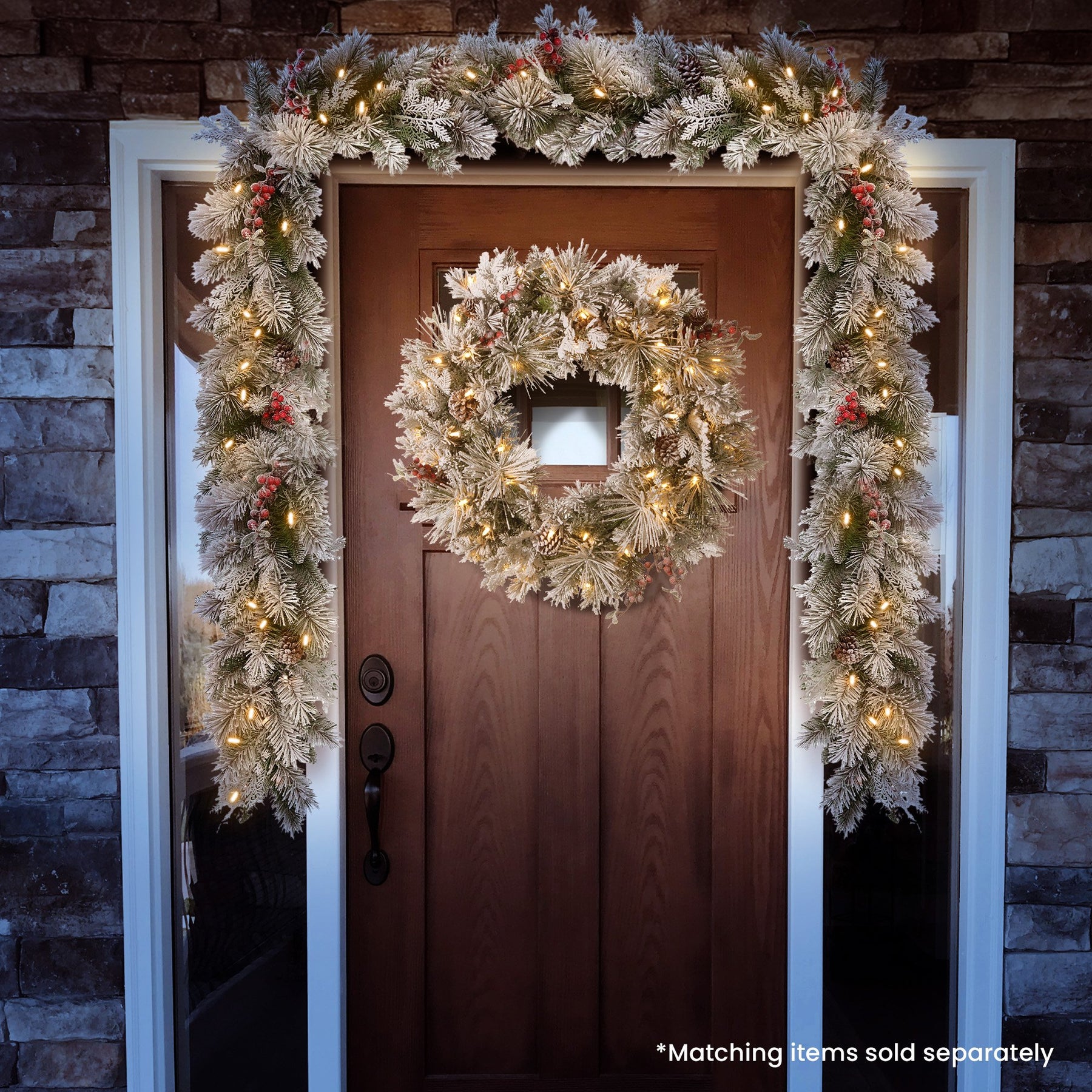 Christabelle 61cm Snowy Christmas Wreath with LED Lights, Battery-Operated - SuperSaverAU - view 7