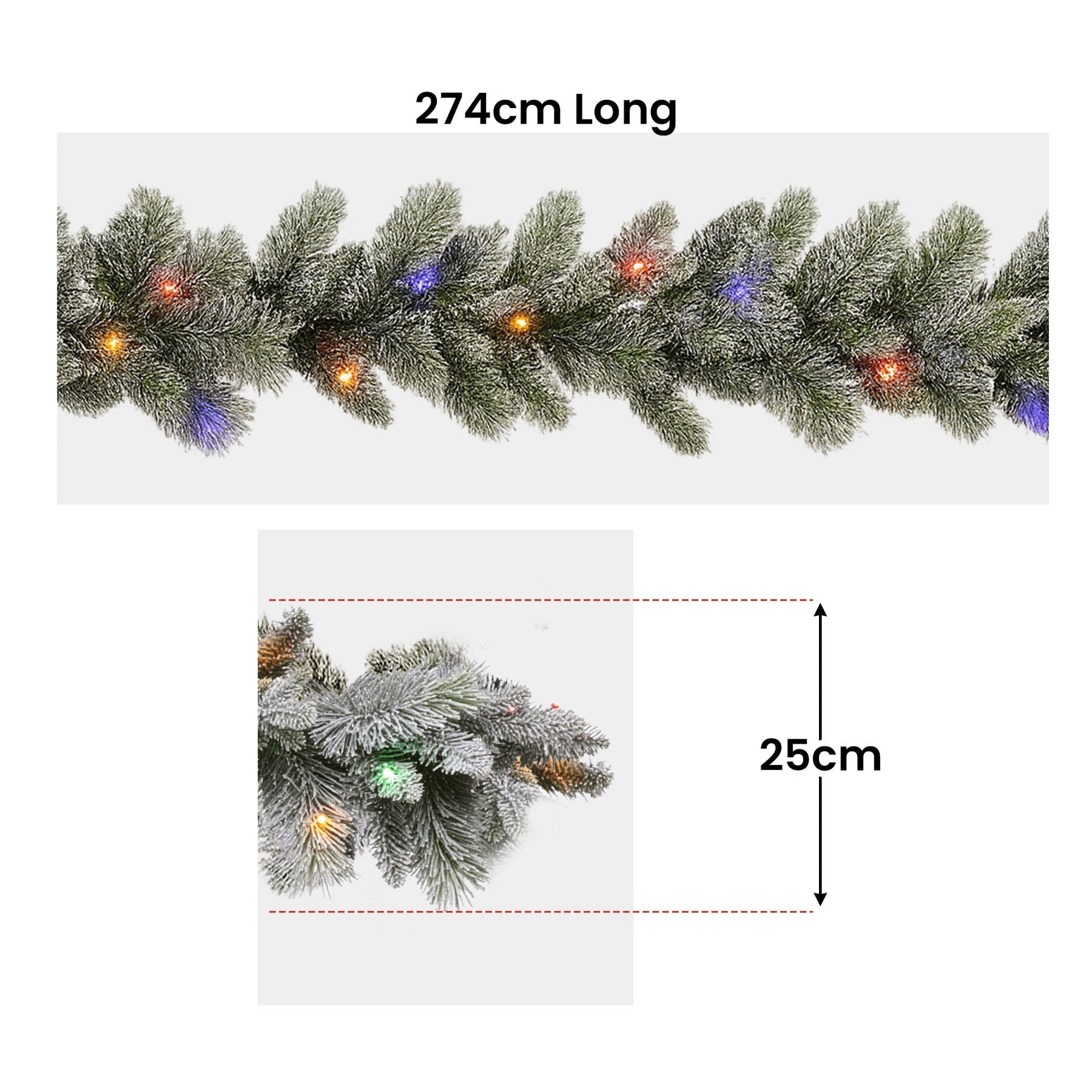 Christabelle 2.7m Christmas Garland Snowy with LED Lights Stamford Spruce Tree Decoration Ornament - SuperSaverAU - view 2