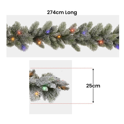 Christabelle 2.7m Christmas Garland Snowy with LED Lights Stamford Spruce Tree Decoration Ornament