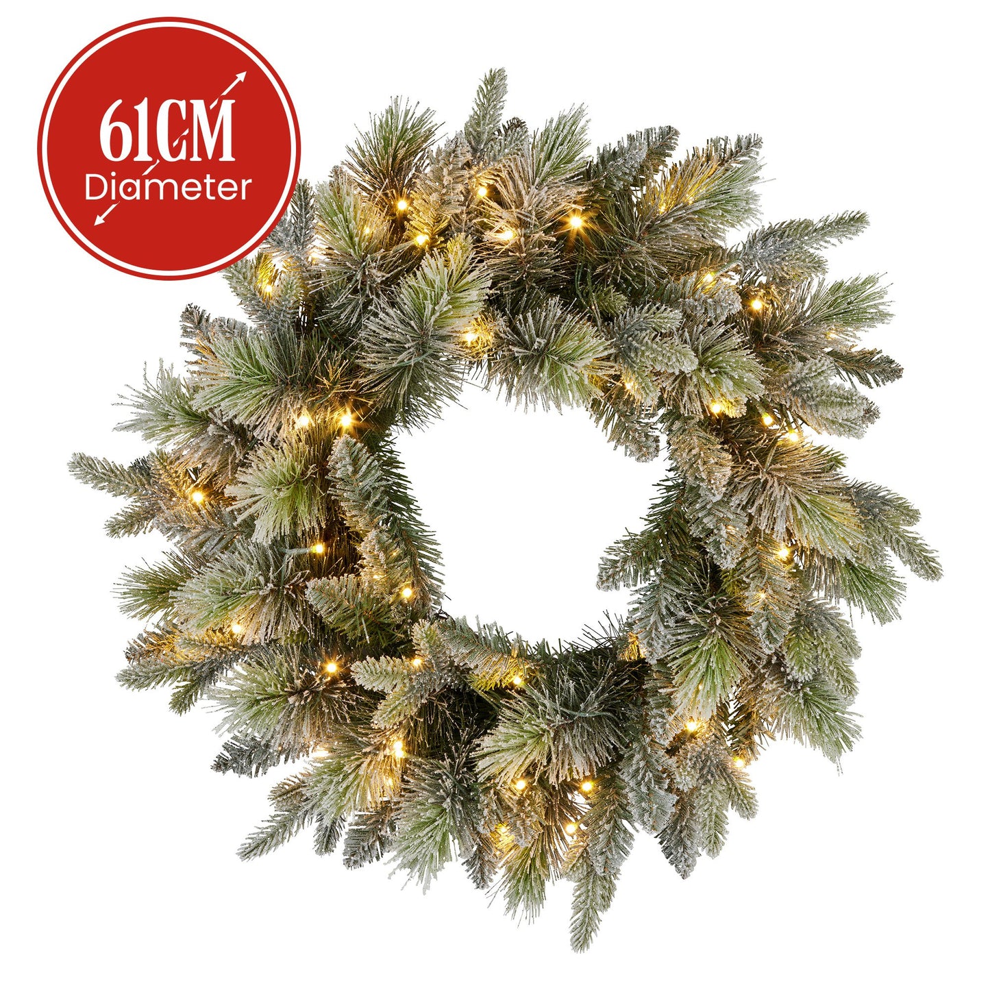 Christabelle 61cm Christmas Wreath Snowy Stamford Spruce with Coloured LED Lights Front Door Decoration Ornament