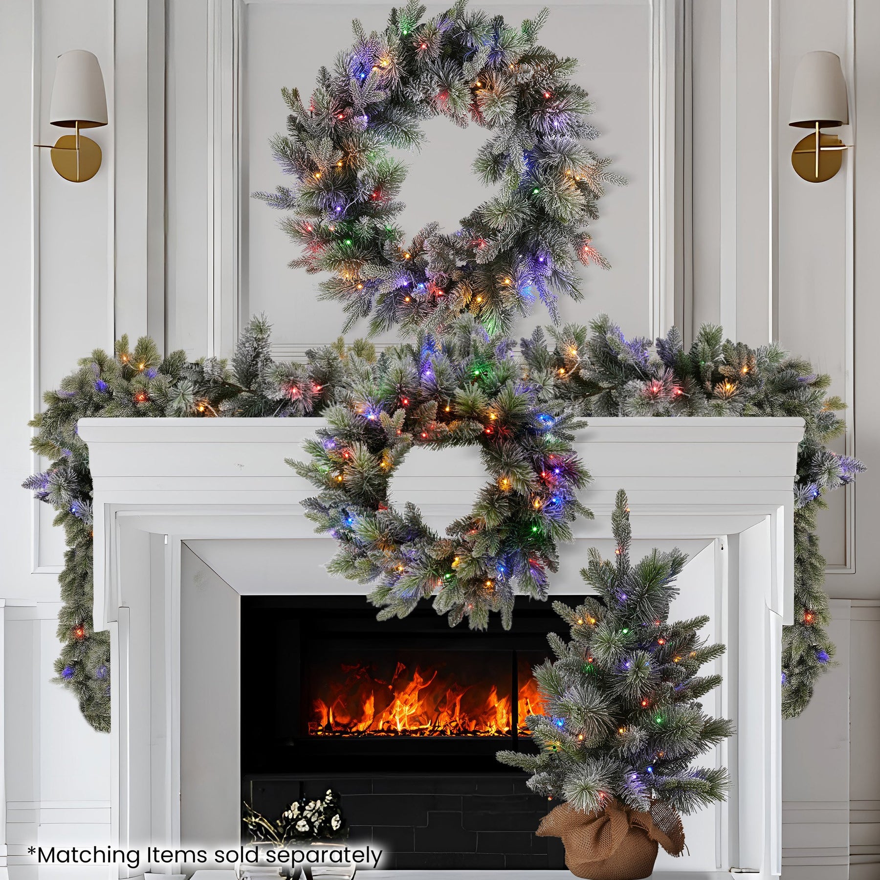 Christabelle 61cm Christmas Wreath Snowy Stamford Spruce with Coloured LED Lights Front Door Decoration Ornament - SuperSaverAU - view 5