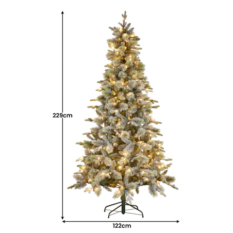 National Tree Company Snowy Stamford Spruce 7.5ft Christmas Tree Multi Functional White Coloured LED Lights & Foot Pedal - SuperSaverAU - view 2