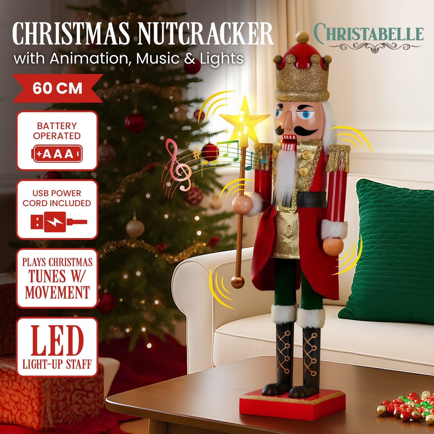 Christabelle 60cm Musical LED Animated Nutcracker Ornament