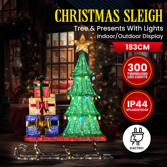 Christabelle Christmas Display Sled 183cm With Tree And Presents Led Lights & C9 Bulbs