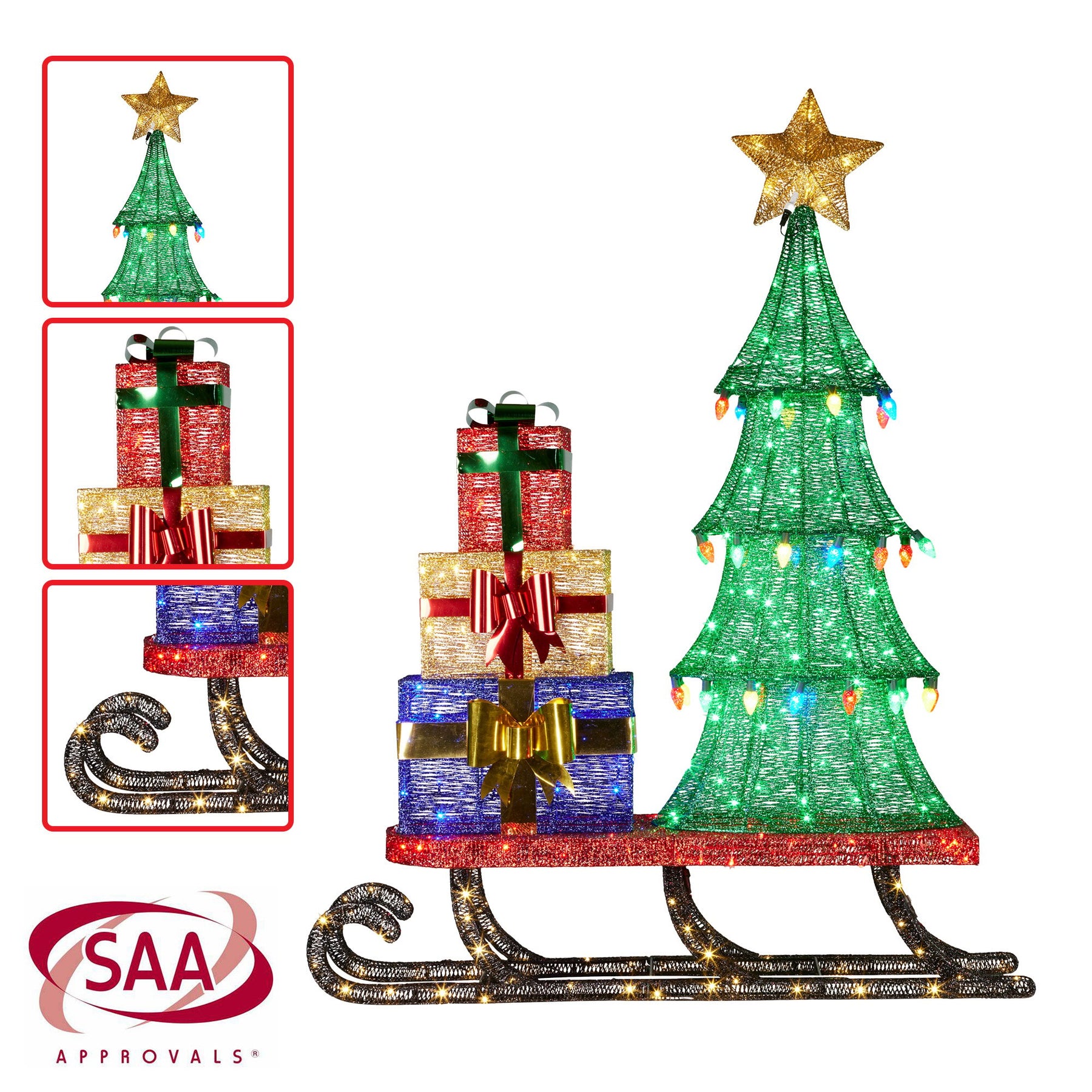 Christabelle Christmas Display Sled 183cm With Tree And Presents Led Lights & C9 Bulbs - SuperSaverAU - view 3