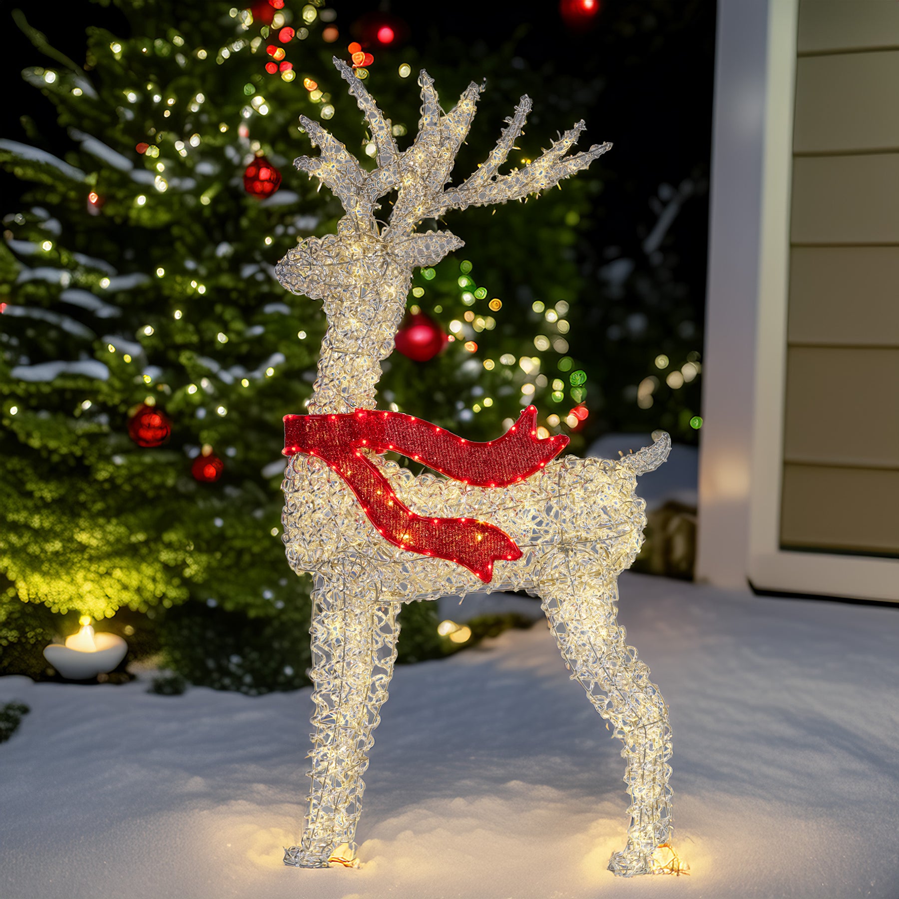 Christabelle Large 1.5m Christmas Reindeer Outdoor Indoor Light-Up Display Decoration Lawn Statue LED Lights Red Bow - SuperSaverAU - view 3