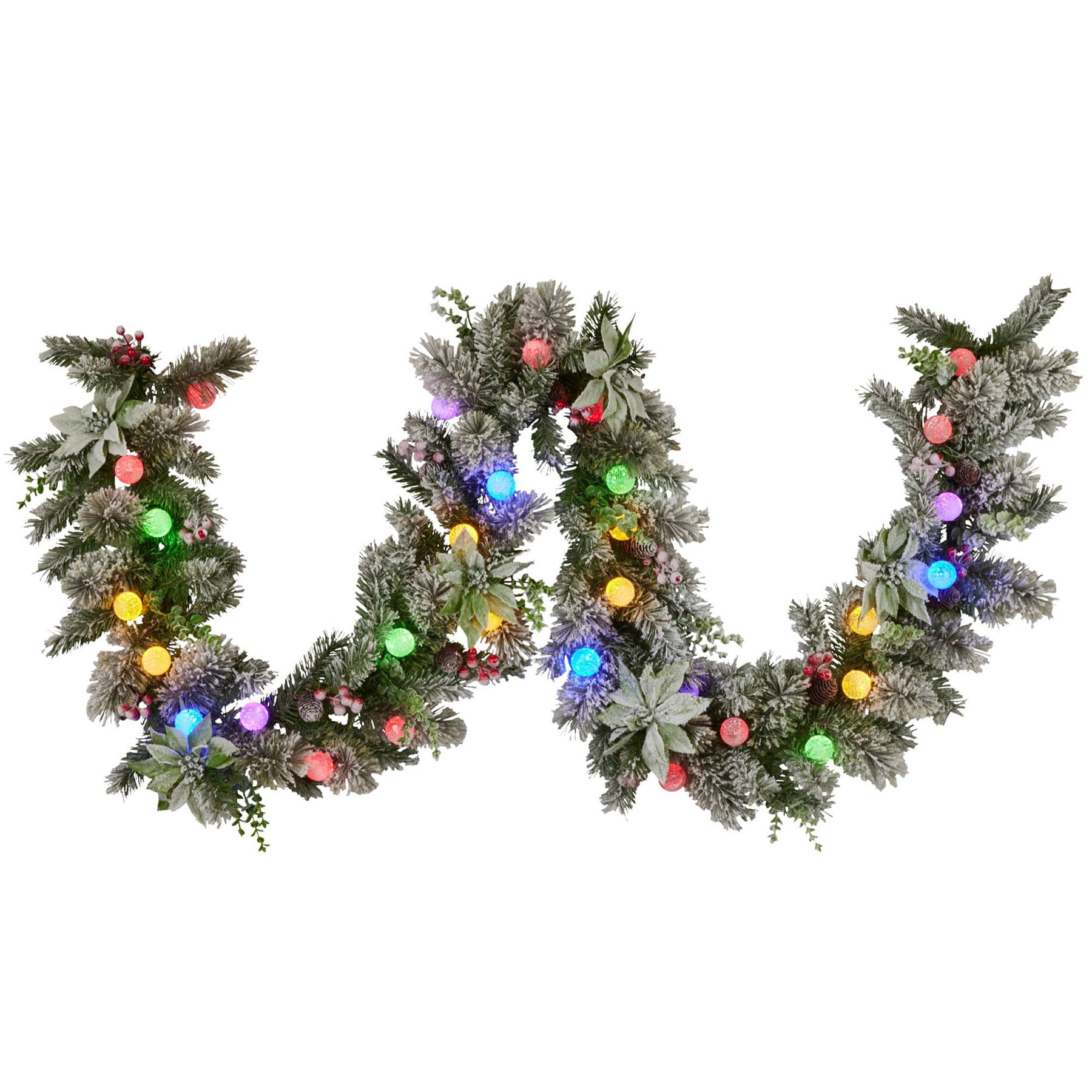 Swishmas 274cm Snowy Crown Pine Pre-Lit Multicolour Christmas Garland - SuperSaverAU - view 1