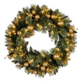 Christabelle 61cm Christmas Wreath Glittery Tipped with LED Lights and Golden Baubles Front Door Decoration Ornament - SuperSaverAU - view 1