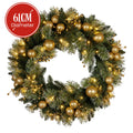 Christabelle 61cm Christmas Wreath Glittery Tipped with LED Lights and Golden Baubles Front Door Decoration Ornament - SuperSaverAU - view 3