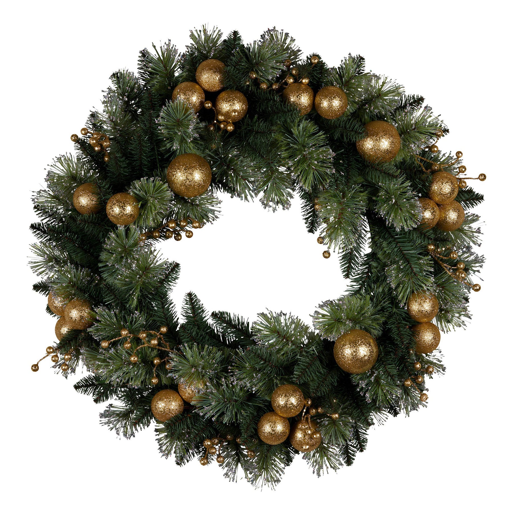Christabelle 61cm Christmas Wreath Glittery Tipped with LED Lights and Golden Baubles Front Door Decoration Ornament - SuperSaverAU - view 4