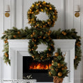 Christabelle 61cm Christmas Wreath Glittery Tipped with LED Lights and Golden Baubles Front Door Decoration Ornament - SuperSaverAU - view 6