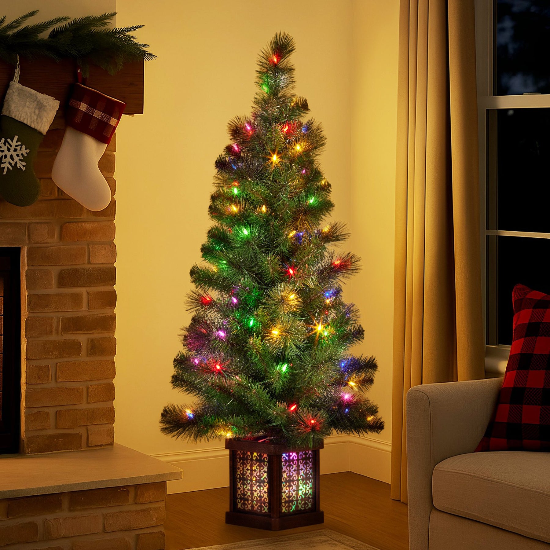 Christabelle 4ft Christmas Tree Glittery Gold Pine Led Multi Lights Xmas Decor - SuperSaverAU - view 3