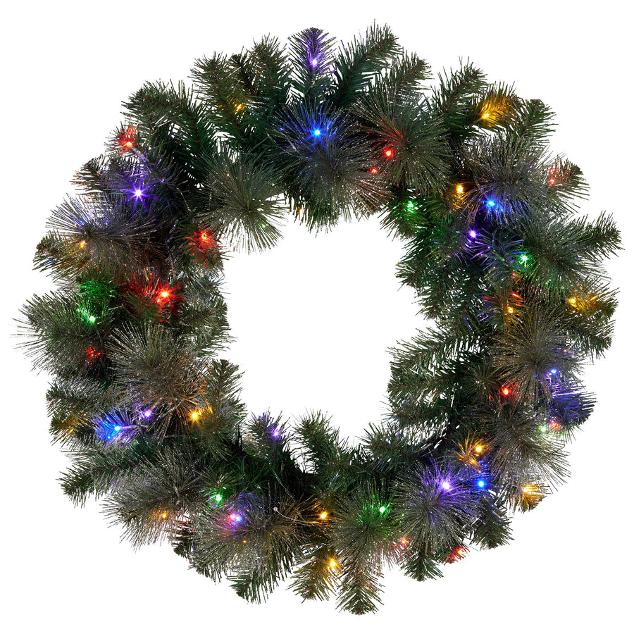 Christabelle 61cm Christmas Wreath with LED Lights Glittery Gold Pine re-Lit Front Door Decoration Ornament - SuperSaverAU - view 1