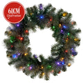 Christabelle 61cm Christmas Wreath with LED Lights Glittery Gold Pine re-Lit Front Door Decoration Ornament - SuperSaverAU - view 3