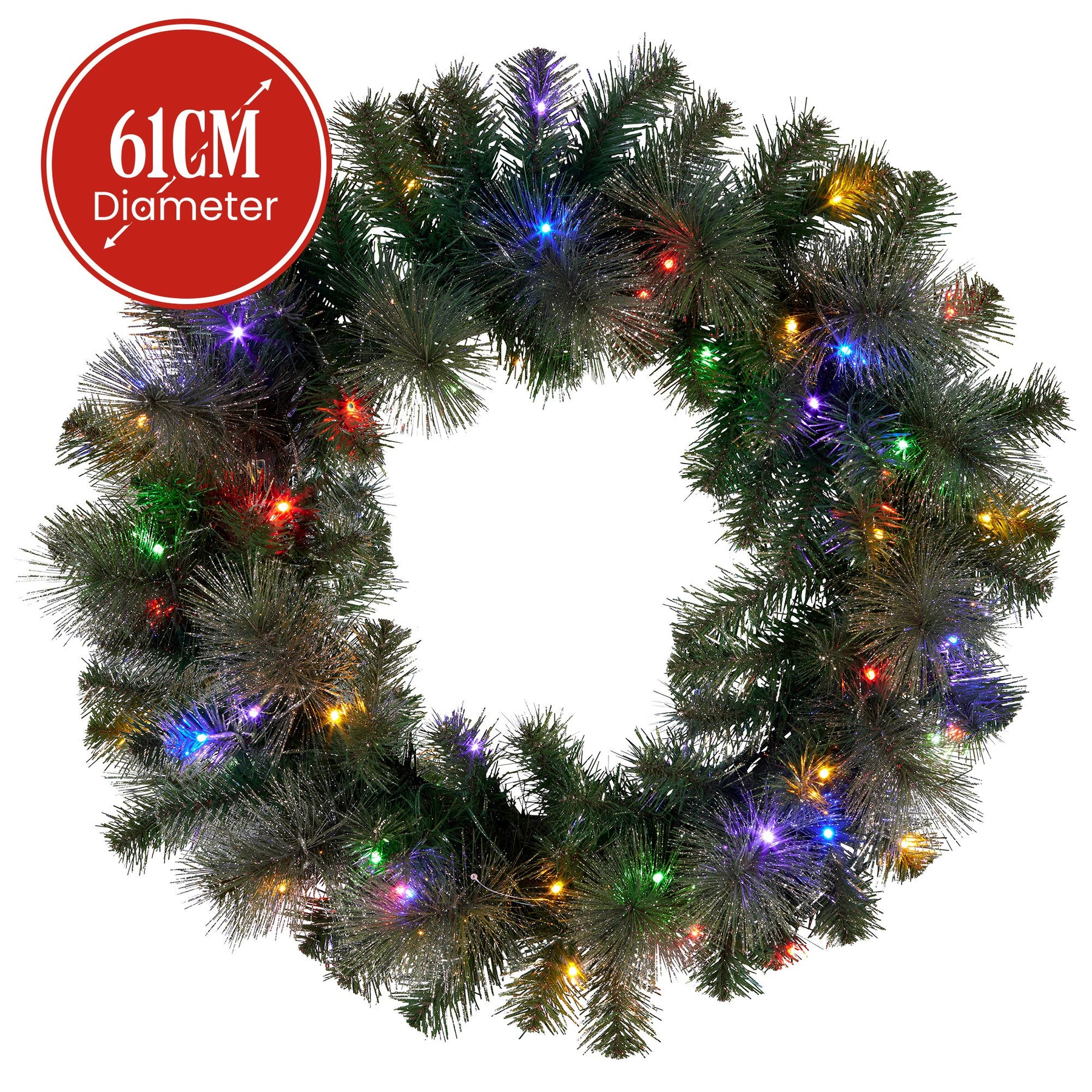 Christabelle 61cm Christmas Wreath with LED Lights Glittery Gold Pine re-Lit Front Door Decoration Ornament - SuperSaverAU - view 3