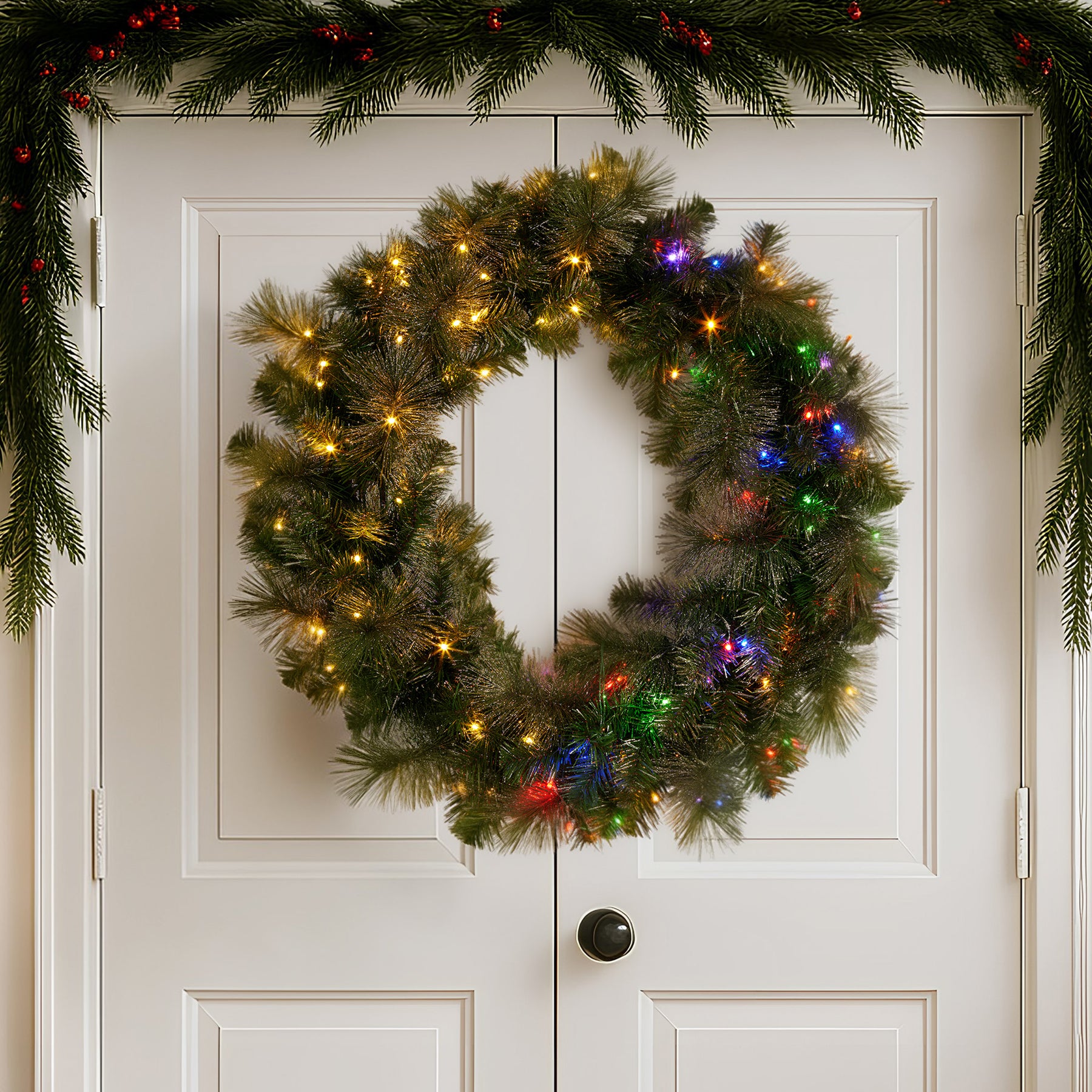 Christabelle 76cm Split Christmas Wreath with LED Lights for Double Front Doors Decoration - SuperSaverAU - view 5