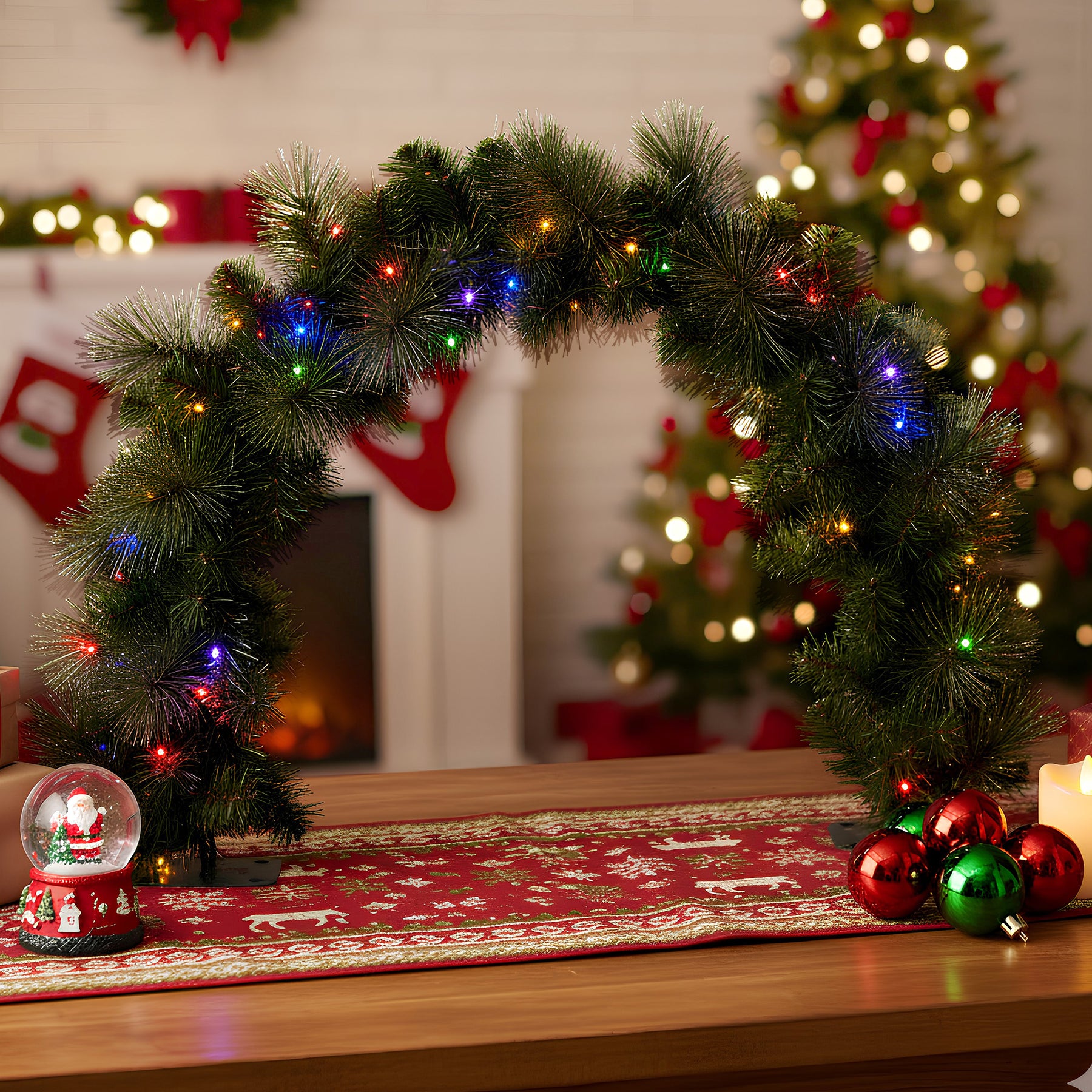 Christabelle 60cm Tabletop Christmas Archway Garland with LED Lights Gold Mantle Decoration Ornament - SuperSaverAU - view 4