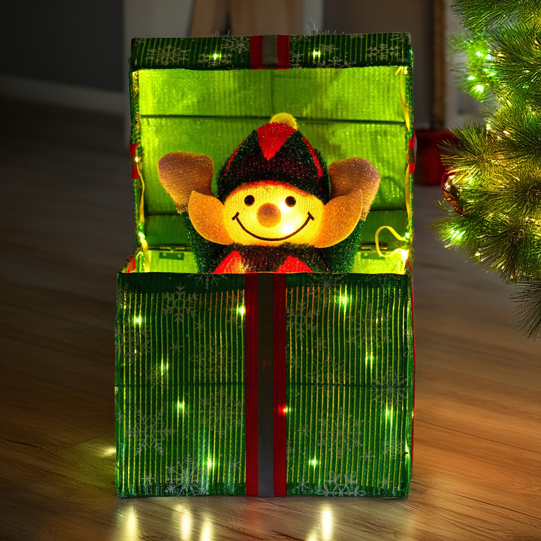 Christabelle Animated Elf Gift Box Led Lights Christmas Tree Decoration Ornament - SuperSaverAU - view 5