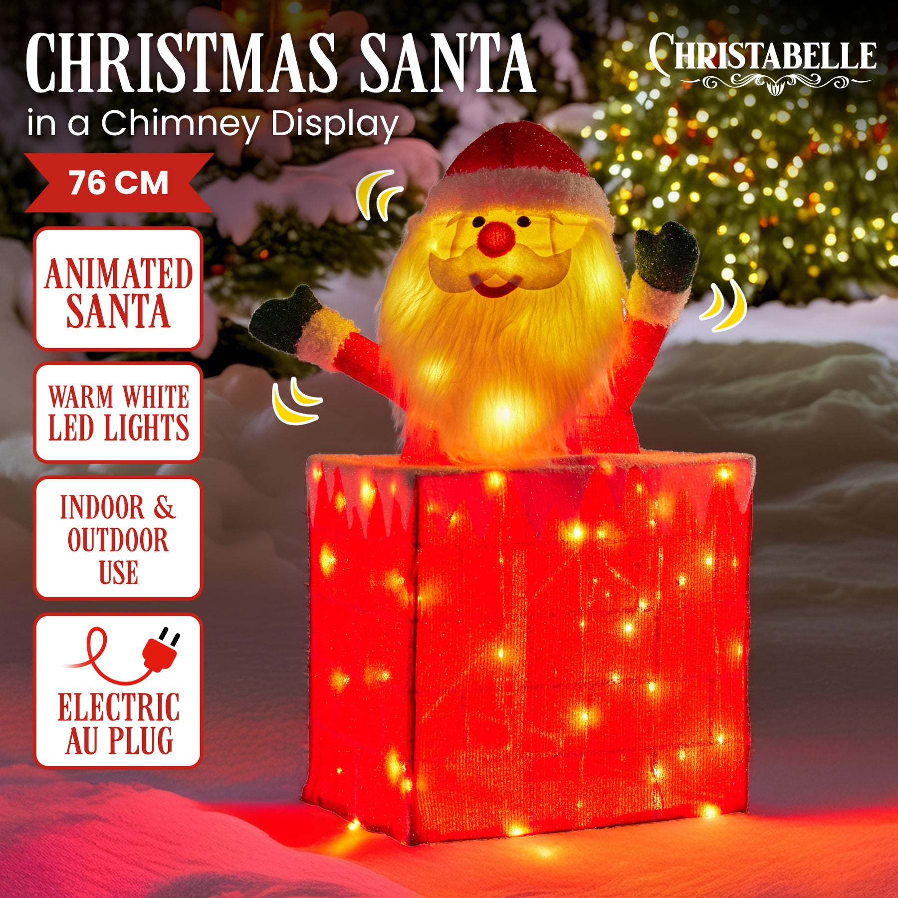 Christabelle 76cm Animated Santa In Chimney Christmas Tree Led Lights Ornament - SuperSaverAU - view 1
