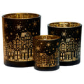 Christabelle Christmas Candle Jar Set Of 3 Black And Gold Holiday Candle Holders - SuperSaverAU - view 1