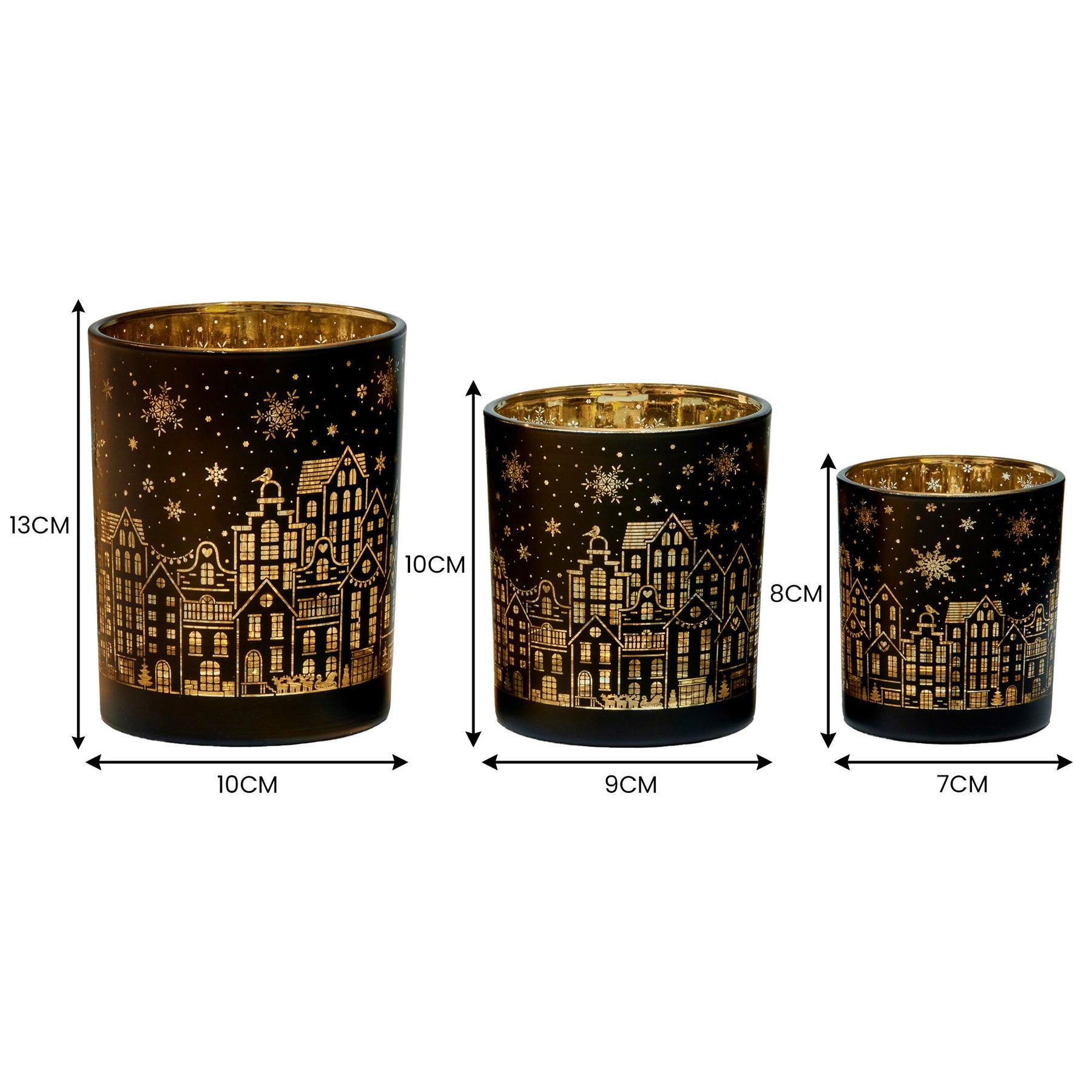 Christabelle Christmas Candle Jar Set Of 3 Black And Gold Holiday Candle Holders - SuperSaverAU - view 2