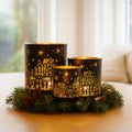 Christabelle Christmas Candle Jar Set Of 3 Black And Gold Holiday Candle Holders - SuperSaverAU - view 5